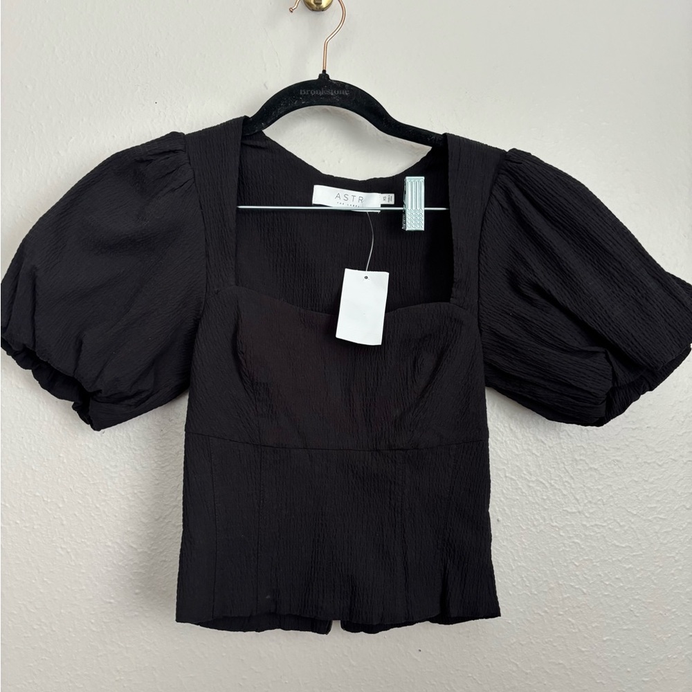 NWT ASTR Black Puff Sleeve Corset Top XS - Picture 2 of 7